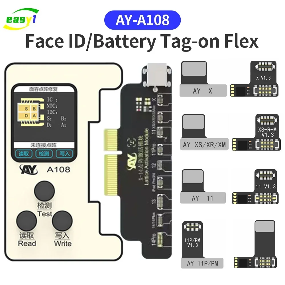 AY A108 BOX Dot Matrix True Tone Battery Programmer for iPhone X-16PROMAX FACE ID قراءة الكتابة Dot Face ID Repair Flex