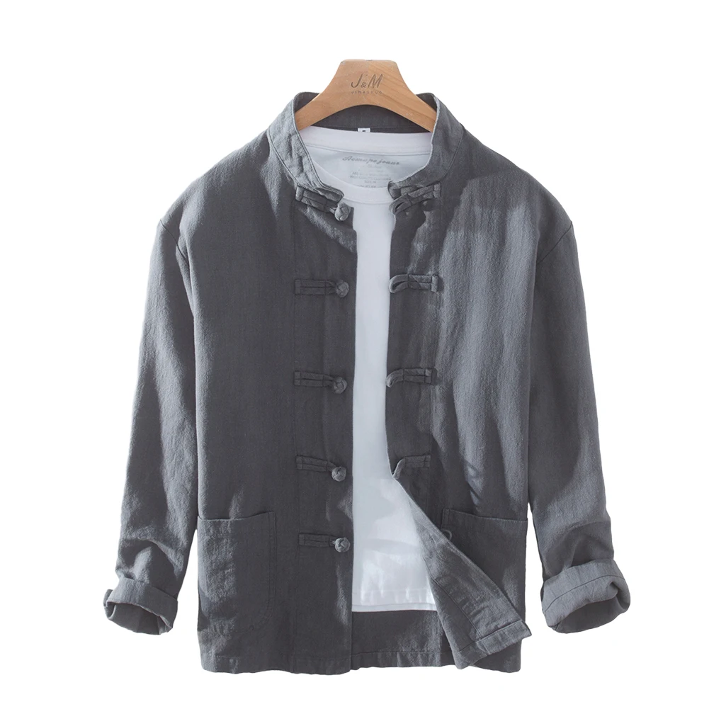 Comfortable Comfy Mens Tops Mens Shirts Button Up Tang Suit Cardigan Traditional Chinese Solid Color Blouse Stand Collar