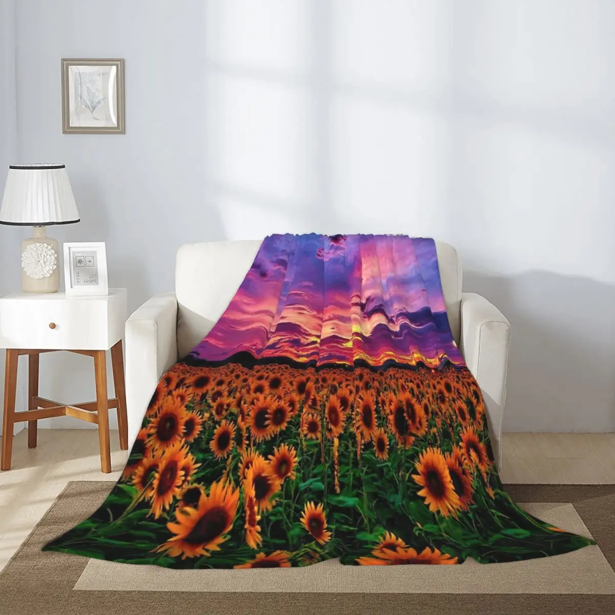 

Soft and Cozy Throw Blanket for Sofa or Bed Sunflower Field Series Sunset by Janpaul Ferro Tapestry
