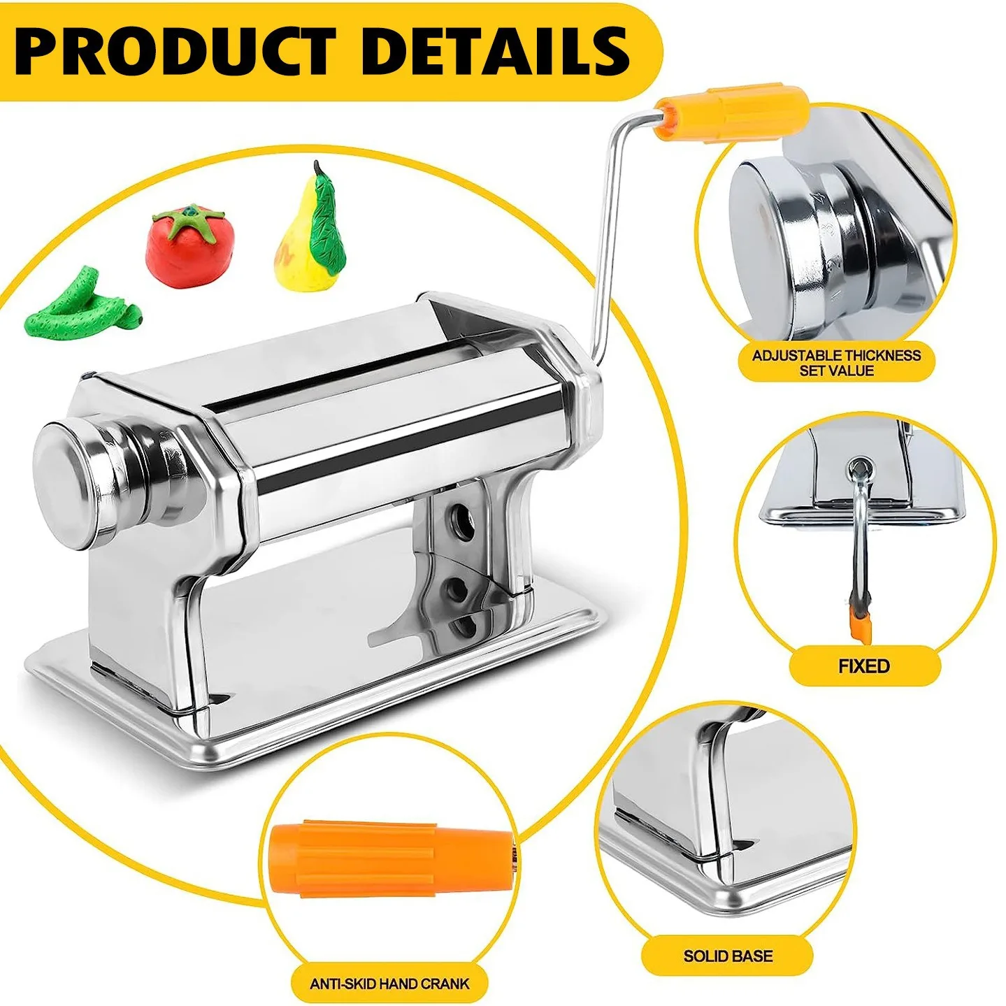 Stainless Steel Rubber Clay Machine Manual Noodle Press Rolling Dough Machine Hand Cranked Household DIY Clay Tool