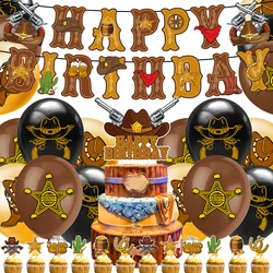 Western Cowboy Party Supplies Wild Horse Themed Birthday Balloons Happy Birthday Banner Cake Toppers Mustang Racing Party Decor