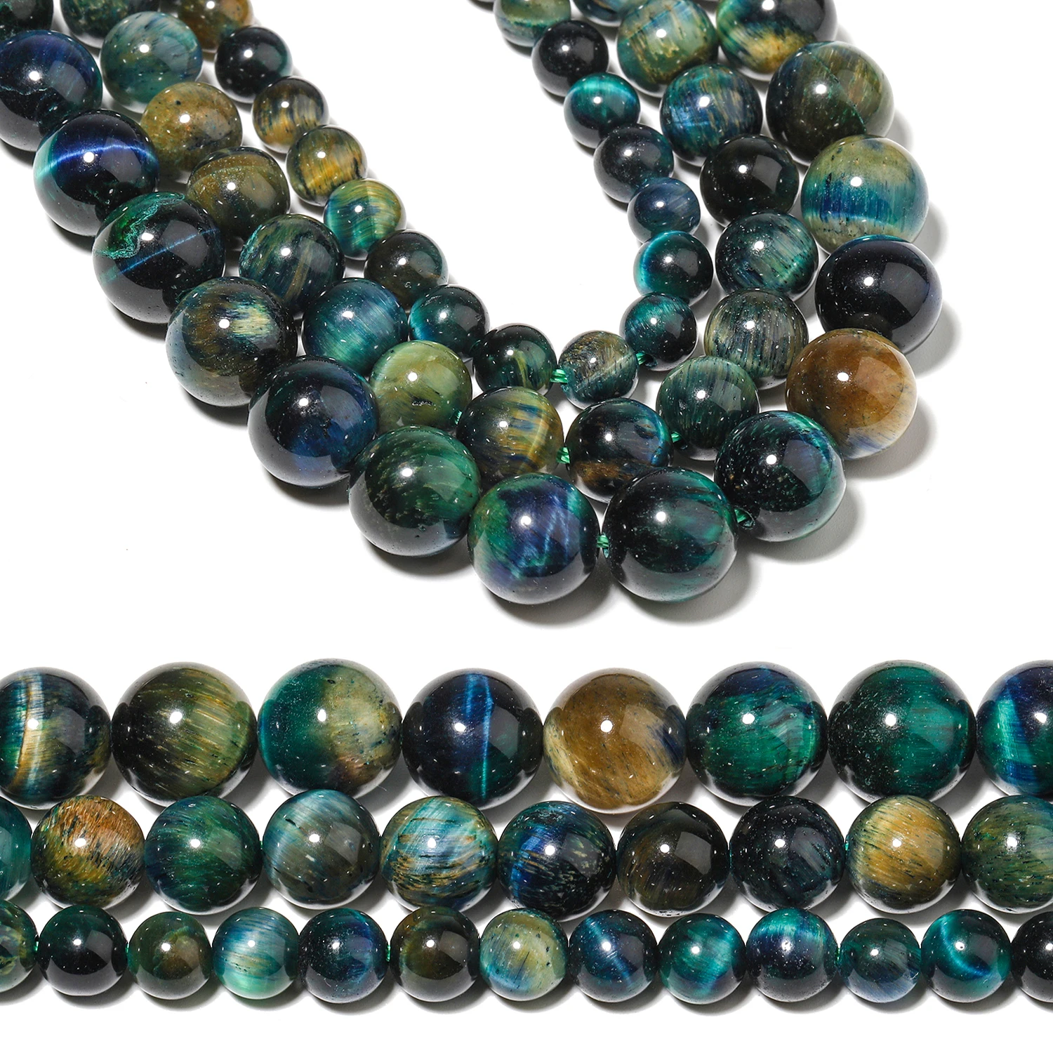 Natural Stone Green Blue Tiger Eye Beads Loose Round 6/8/10mm Charm Beads for Jewelry Making Handmade DIY Necklace Accessories