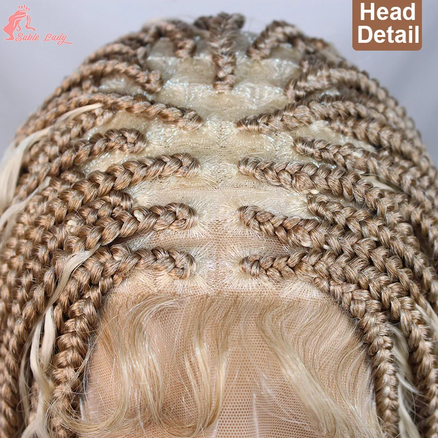 Synthetische knotenlose Box Boho geflochtene Perücken 613 #   27 #   Blonde Vollspitze-Zöpfe-Perücke mit Babyhaar für schwarze Frauen Cornrows Braids Perücke