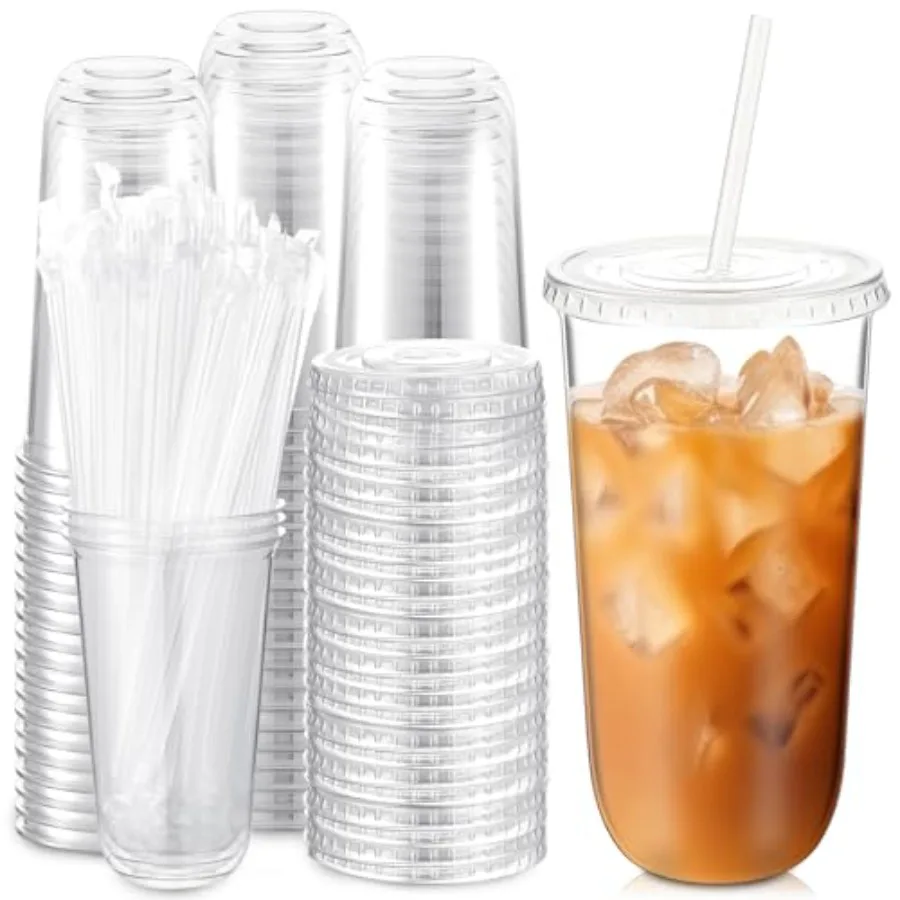 

Sets Clear Plastic Cups with Lids and Straws, Disposable Iced Coffee Cups for Drinking, Cold Drinks, Juice, Smoothie, Pet Cup f