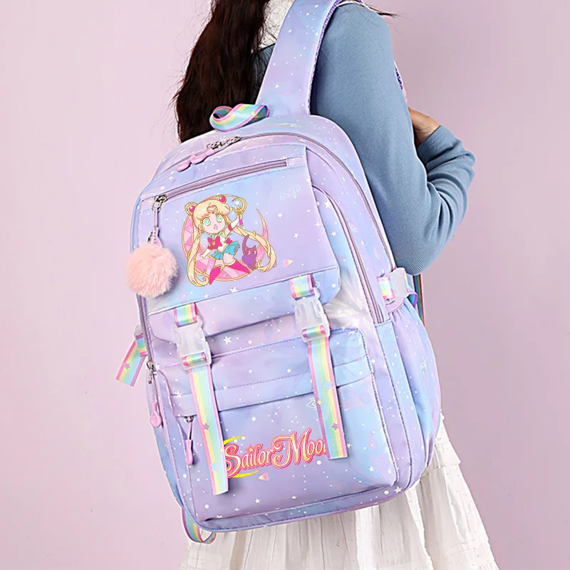 Sailor Moon Rucksack, Anime-Schultasche für Kinder, Studentenbedarf, großes Fassungsvermögen, für Reisen im Freien, leichte Büchertasche, Geburtstagsgeschenk