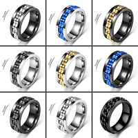 Punk Gear Rotating Anxiety Relief Spinning Ring For Men Titanium Steel Chain Spinner Fidget Metal Rock Band Rings Bague Homme