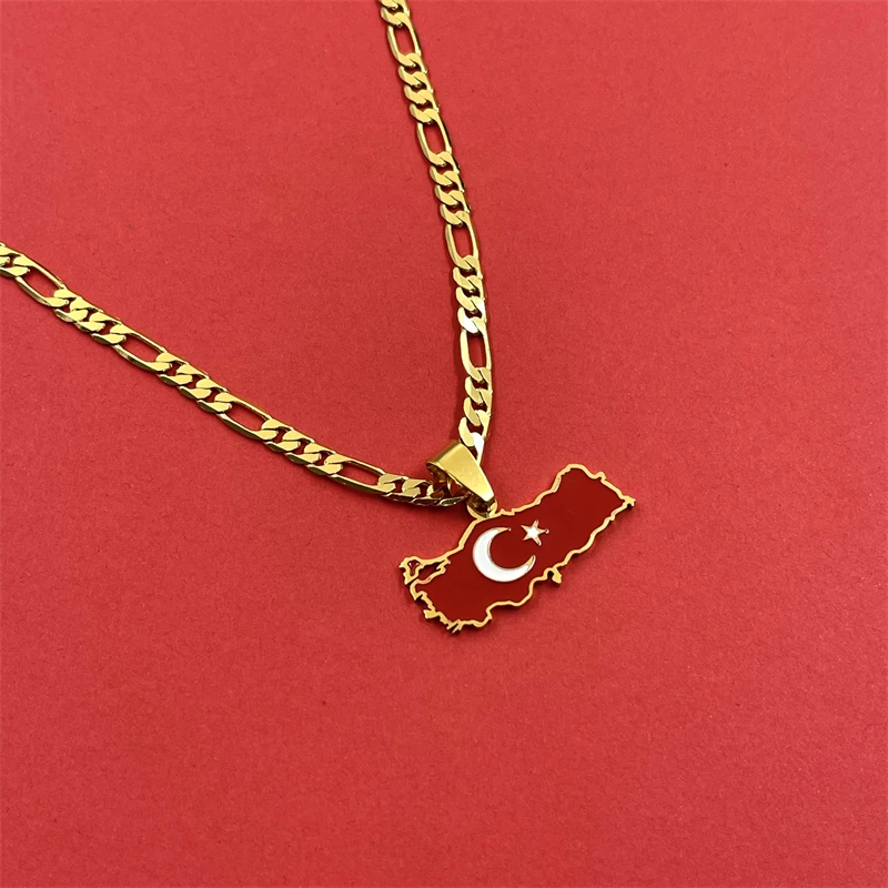 Türkiye Map National Flag Pendant Necklace Enamel Oil Drop Star Moon Logo National Memorial Stainless Steel Accessories