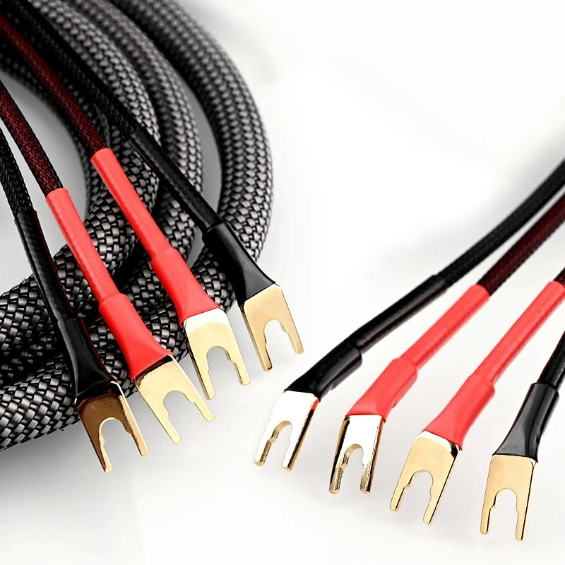 High end Speaker Cable Oxygen-free Copper HiFi Audio Line 24K Gold Plated Banana & Y Spade Plug