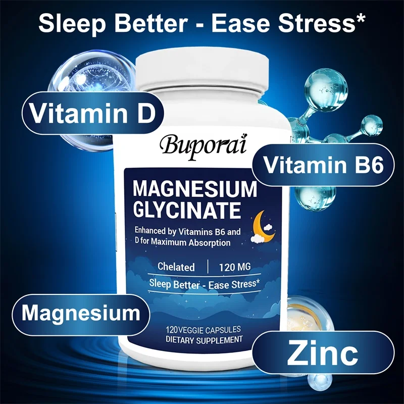 

Magnesium Glycinate 120mg Capsule Zinc Vitamin D3 B6 for Muscle, Joint, Nerve Sleep Quality, Anxiety Stress Mood Health