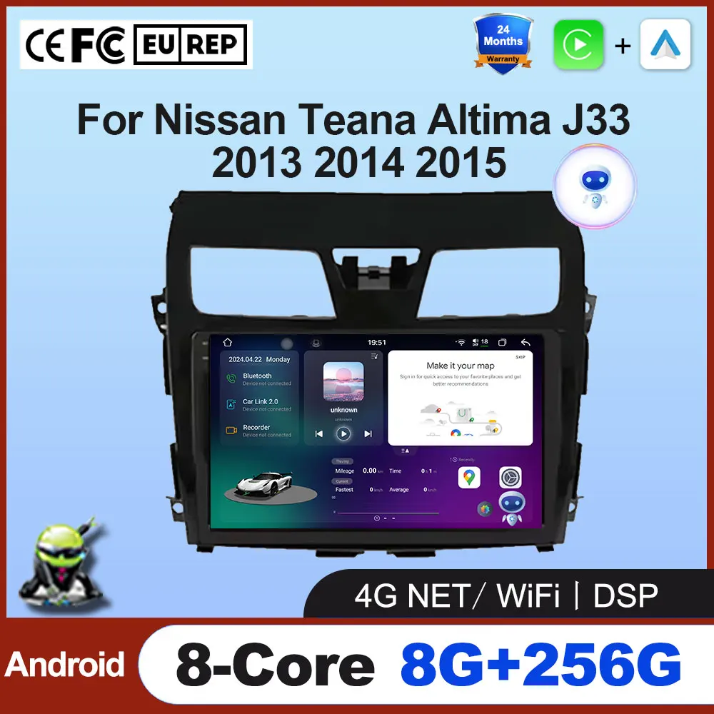 

QLED Android 14 Auto For Nissan Teana Altima J33 2013 2014 2015 Car Radio Multimedia Video Player Navigation GPS Carplay WIFI+4G