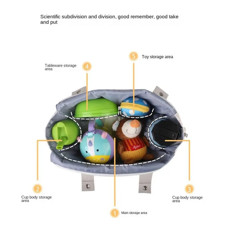 حقيبة عربة أطفال ذات سعة كبيرة مع جيوب متعددة من قماش أكسفورد لتخزين عربة الأطفال وحقيبة معلقة بزر مغناطيسي