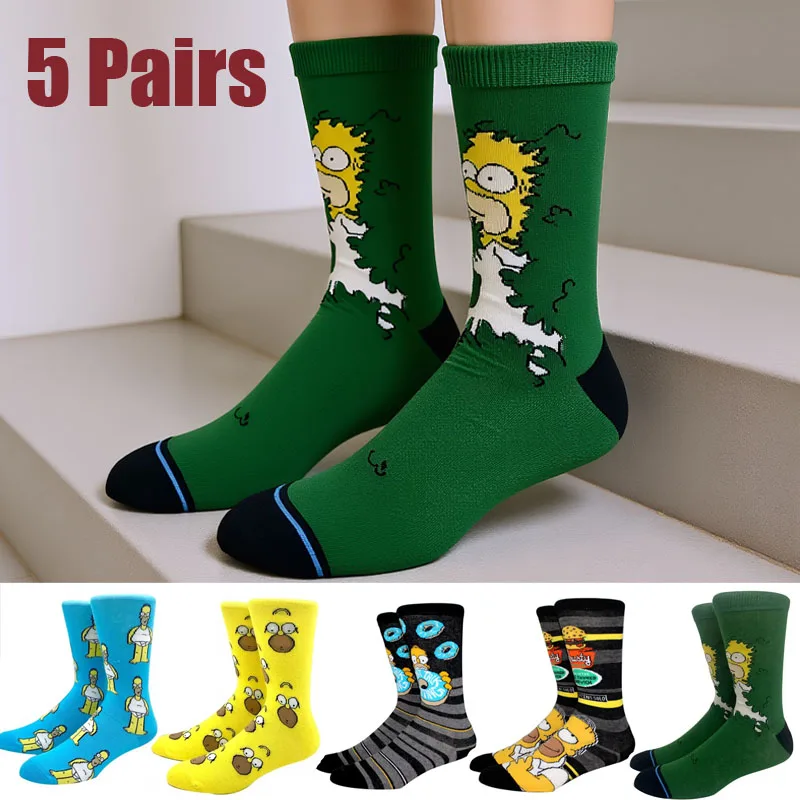 

5 Pairs Harajuku Autumn Women Men Socks Cartoon Personality Skateboard Socks Anime Middle Tube Cotton Unisex Socks Size 36-44