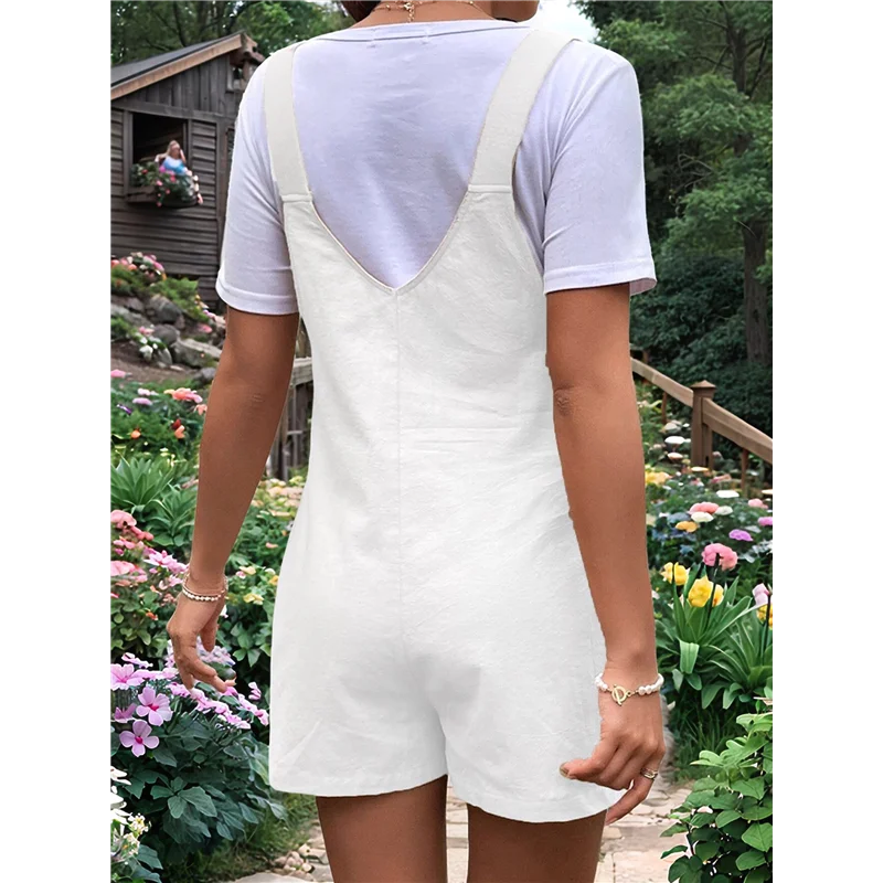 

NEW-Women's Summer Casual Bib Short Overalls Loose Linen Jumpsuit Beach Outfits Travel Vacation Clothes