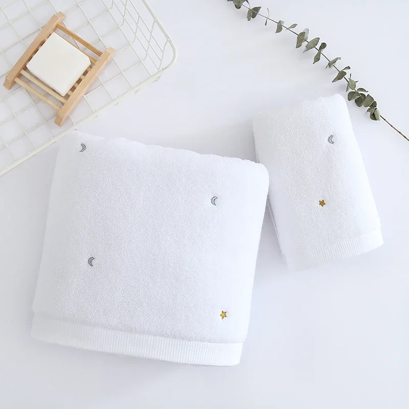 Simple Fashion Embroidered Stars Moon Absorbent Soft Thick Face Towel Adult Female Male Household Towel Bath Towel