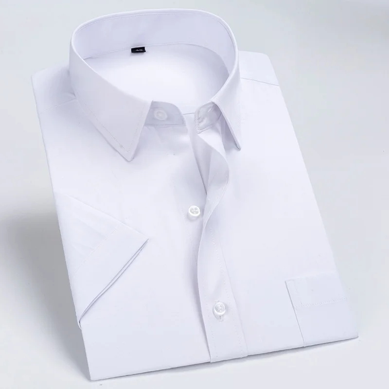 Business Dress Shirt Men Short Sleeve Autumn Spring Fashion Solid Casual Formal White Work Office Simple Basic Man Clothe S-5XL