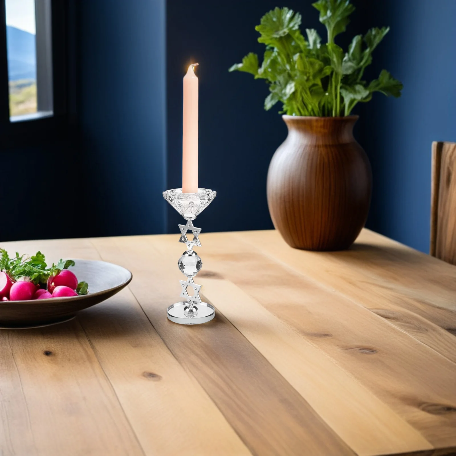 

Crystal Six Pointed Holder Hanukkah Stand Tabletop Shabbat Candlestick Decor Shabbat Candles Holders