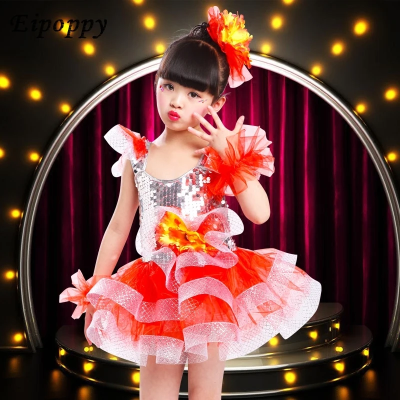 أزياء أداء منفوشة مطرزة ليوم الأطفال ، ملابس رقص كورالي تنورة ، حمراء ، جديدة ، رياض الأطفال