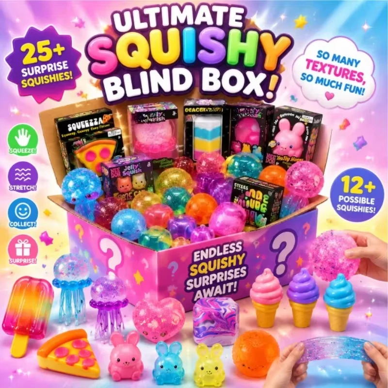 @Mystery Blind Box Squishy-Spielzeug, Weiches Gummi-Stressabbau-Fidget, Zufälliges Niedliches Sammlerstück, Büro-Schreibtisch-Deko zur Angstlinderung