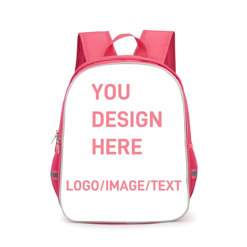 DIY Pink School Backpack with Double Zipper Pocket for Girls ,13 in Custom Personalized Kids Bag with Photos Logo Text Best Gift