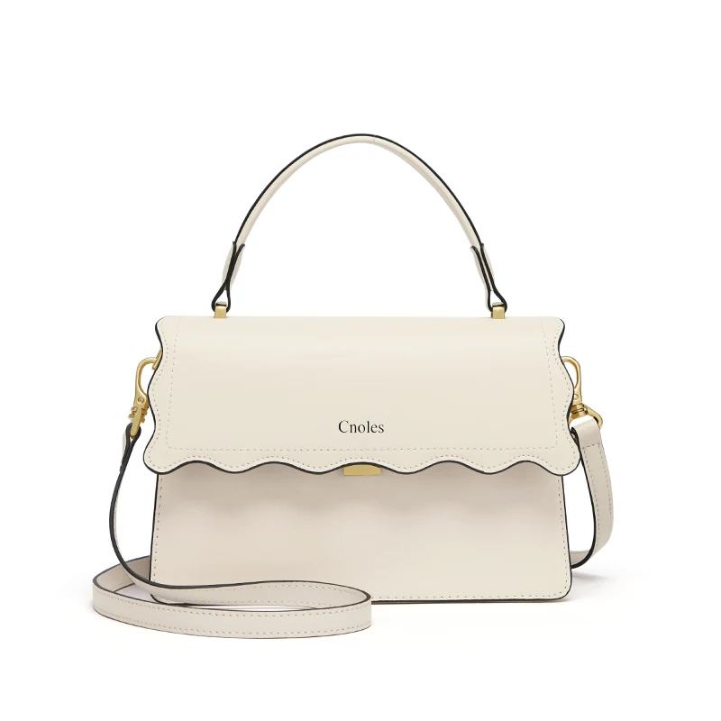 Cnoles-Bolso de hombro con patrón de pétalos para mujer, bandolera de marca de lujo, color blanco roto, a la moda