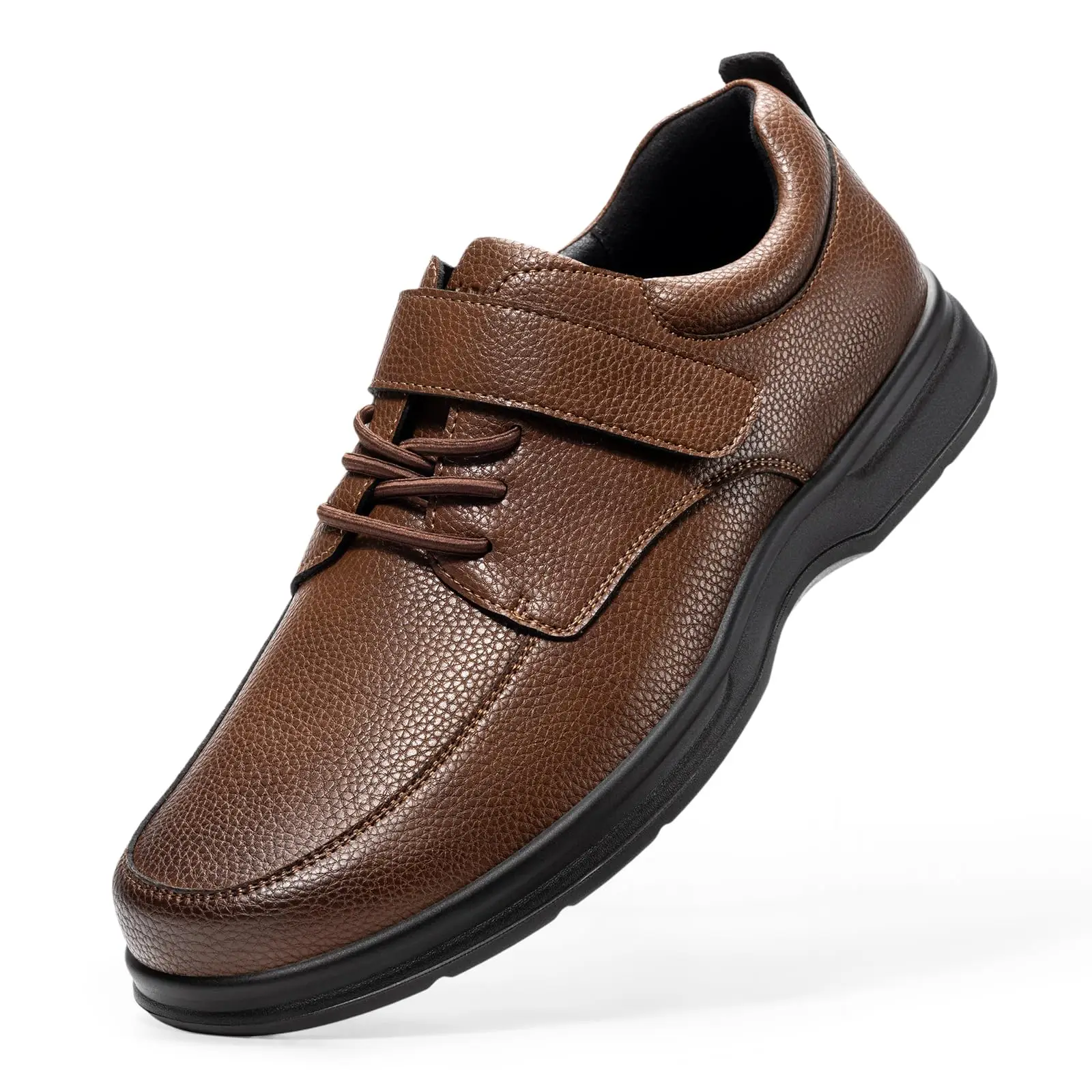 FitVille Diabetic Dress Shoes For Men Wide Leather Casual Business Hook & Loop Orthopedic Shoes For Pain Relief, Swollen Feet