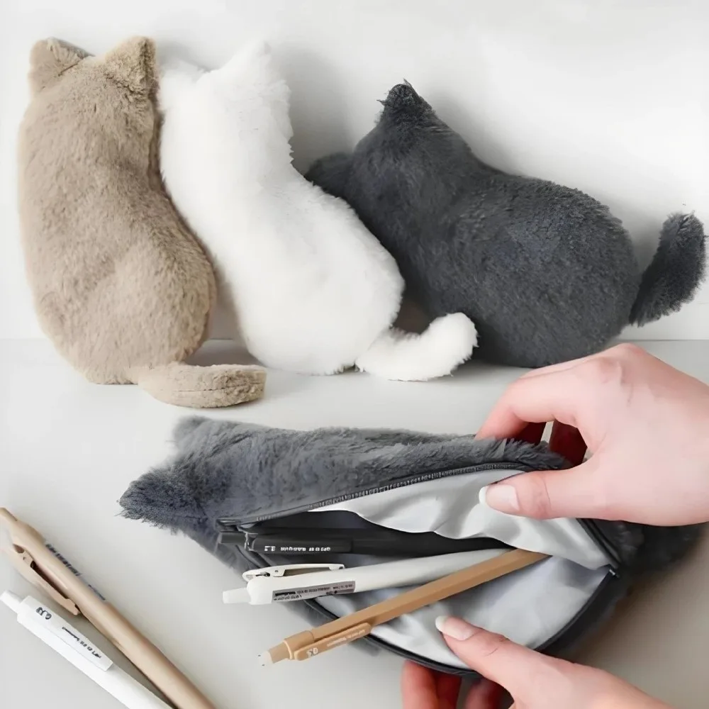 Mehrere Farben, Katzen-Federmäppchen, Weihnachtsgeschenk, große Kapazität, Federmäppchen, Aufbewahrung für Schreibwaren, einfarbig, Schreibwarenbox
