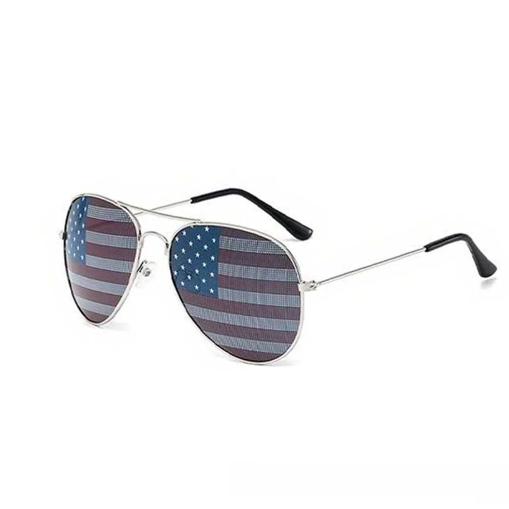 PESENAR Stylish Patriotic USA Flag Aviator Sunglasses, Silver Metal Frame Reflective Flag Lens for 4th of July, Election