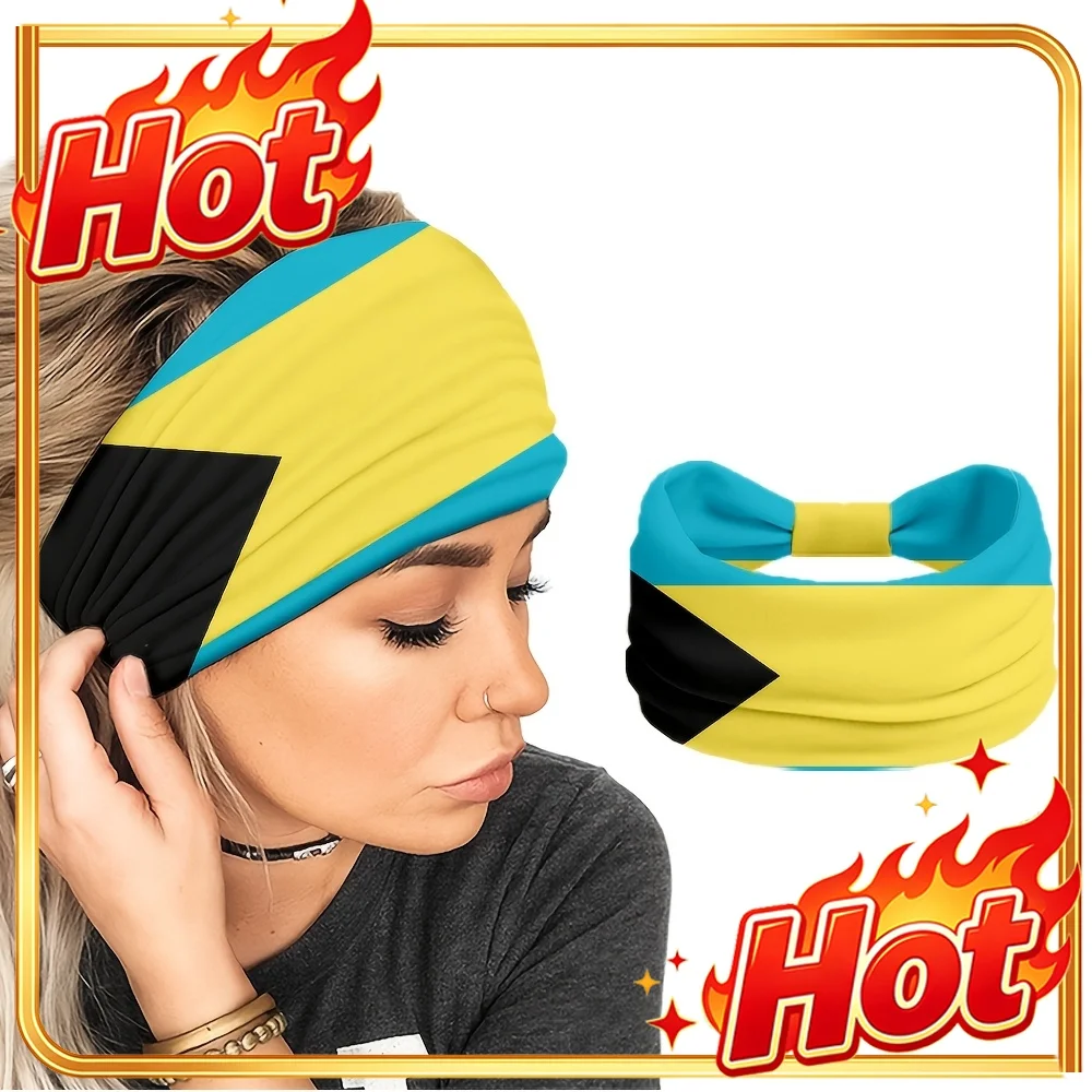 Custom 1pc Hair Band, Bahamas Flag Pattern Fashion Lightweight Headband, Sports Headband, Bow Design, Valentine'S Day Gift