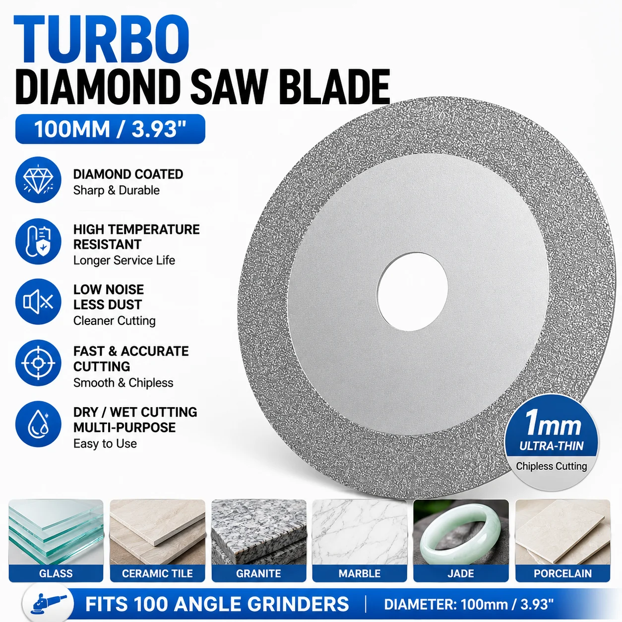 100MM Turbo Diamond Saw Blade Granite Marble Cutting Disc Porcelain Tile Ceramic 3.93