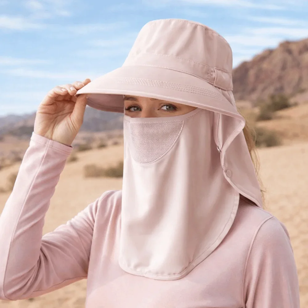 

Солнцезащитная шляпа с дышащей маской для лица и защитой шеи, интегрированная солнцезащитная шляпа, устойчивая к ультрафиолетовому излучению, для активного отдыха, женская летняя шляпа