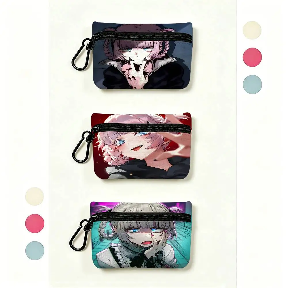 Japanese Manga Call Of The Night Mini Oxford Cloth Coin Purse With Carabiner Hook Portable Key Card Wallet Small Zipper Storage