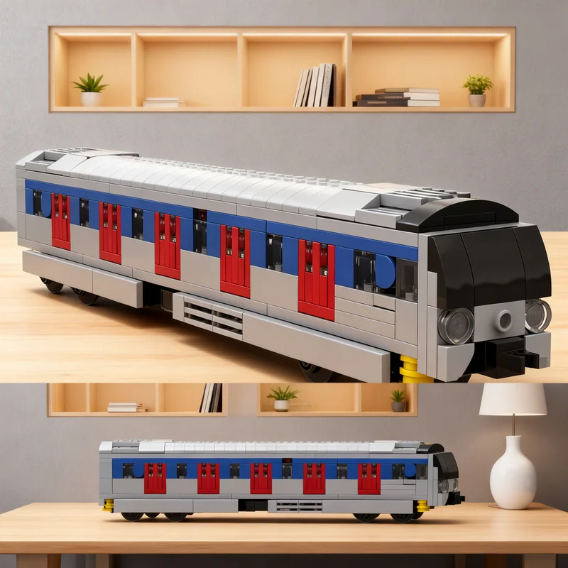 328pcs MOC Train KCR MTR Metro-Cammell EMU MLR Refurbished 1 Car Model Christmas Gift Collectible DIY Assembly