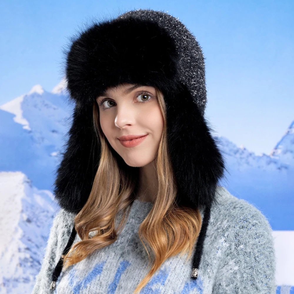 

HT4507 High Quality Bomber Hat Thick Warm Women Winter Hats Ladies Snow Ski Trapper Earflap Cap Female Russian Fur Hats Ushanka