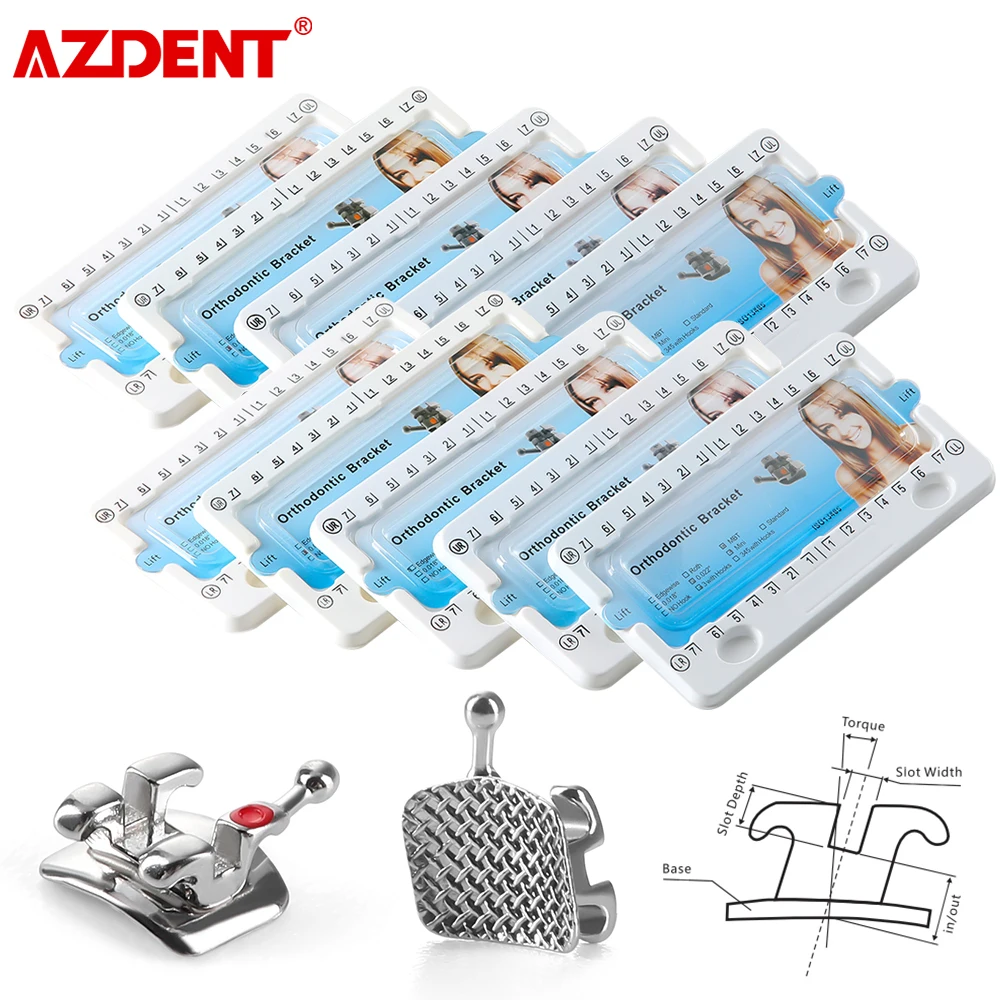 10 Packs AZDENT Dental Orthodontic Brackets Mesh Base Mini Bracket Braces Roth MBT 0.022 0.018 Hooks 345 Dentistry Material