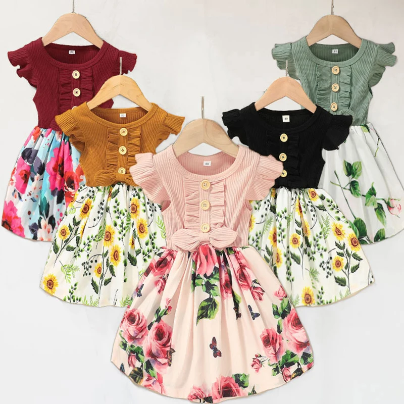 

Girls Slim Dress Casual Clothing Summer Frock Child Street Wear Fashion Flower Robes Toddler A Line Grace Party Princess Gowns
