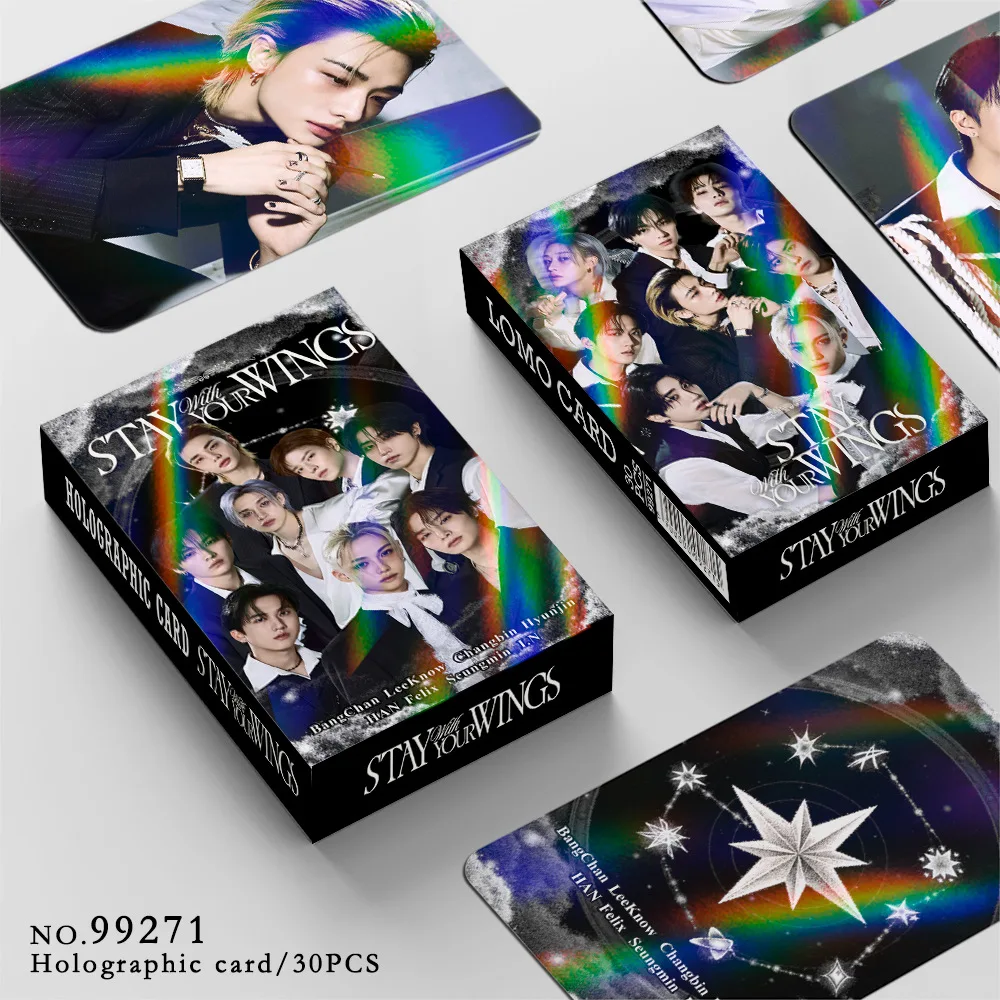 

skzoo 30 laser cards, STRAYKIDS StayWithYourWings flash cards, celebrity greeting cards, LOMO cards, holographic cards