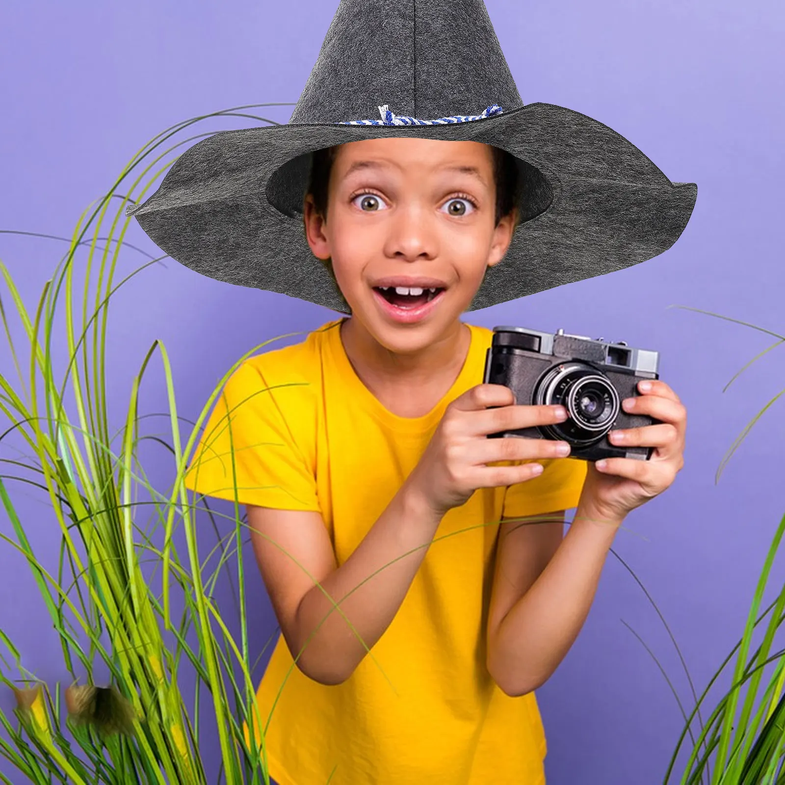 

Witch Hat Accessories Gray Blue Rope Felt Nonwoven Halloween Stylish Witch Prop Hat Adornment Performance Photo