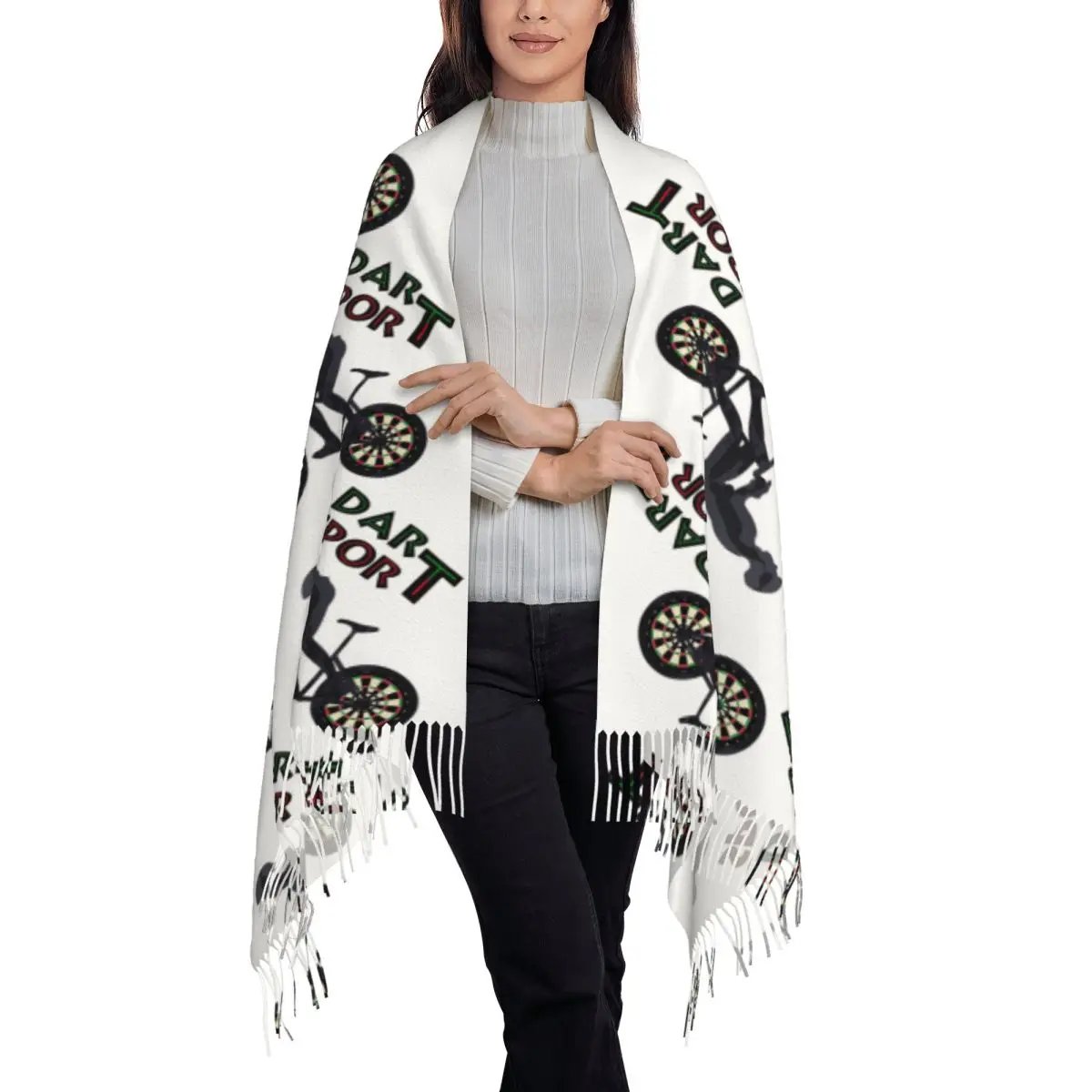 Darts Mountain Bike Sport With Dartboard As A Wheel Scarf Tassel Scarves for Women Soft Warm Shawls and Wraps Winter Shawl Wrap