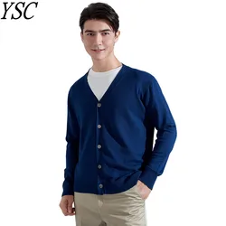 Autumn Winter Men's Knitwear Cashmere Wool Blend Cardigan Outerwear V-Neck Solid Color Warm High Quality Basic Comfort Clothing