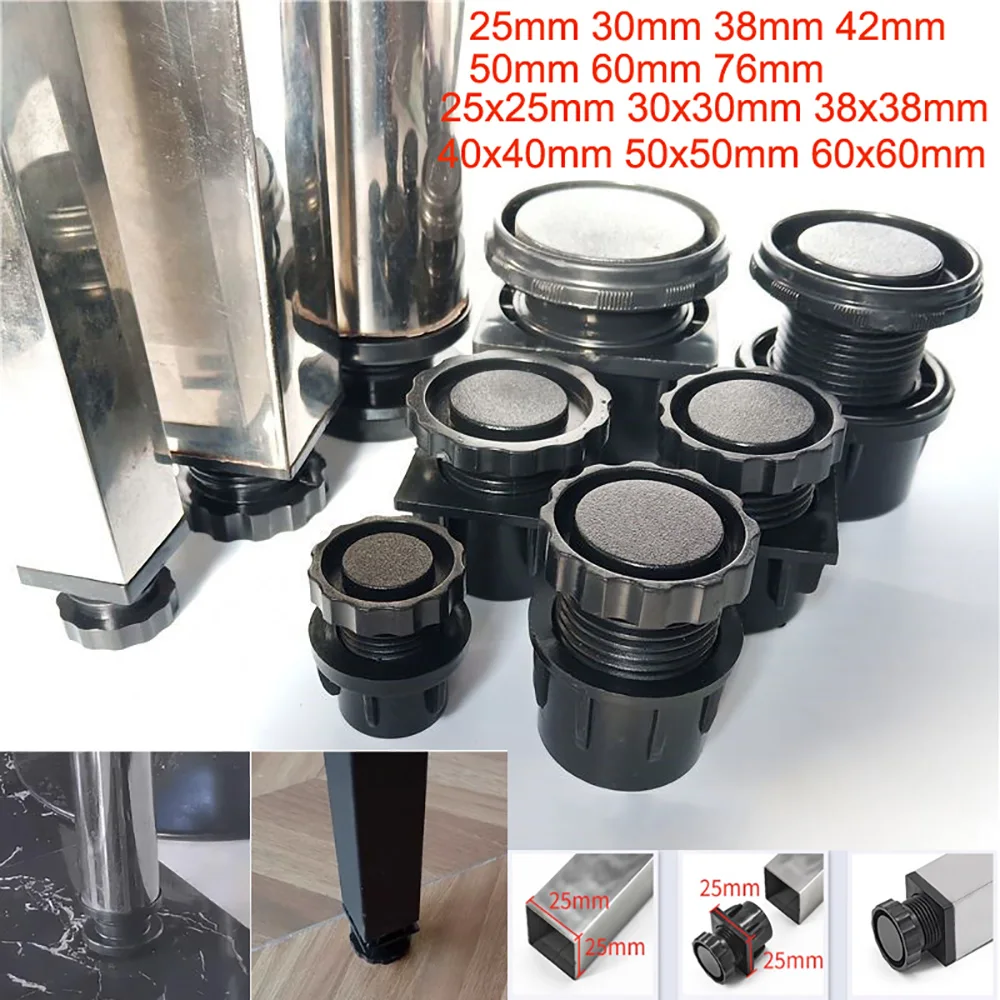2/4 szt. Regulowana noga meble z tworzyw sztucznych 25-76mm 25x25mm-60x60mm noga stołu krzesło Sofa wysokość poziomowania podstawy antypoślizgowe nóżki