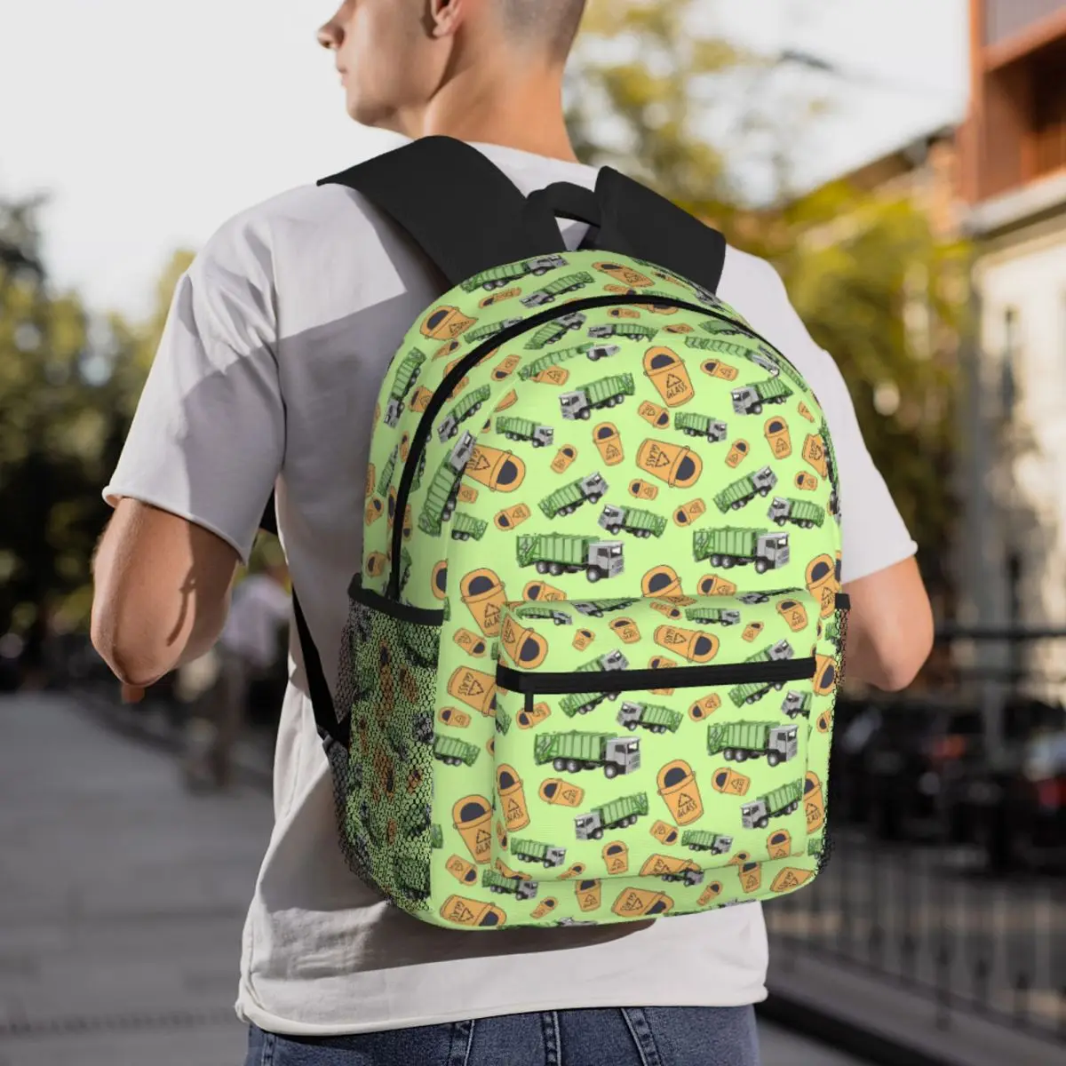 

Recycling Garbage Truck Pattern Truck Vehicle Patterns Student Backpack School Bag Daypack for Men Women Bookbag Shoulder Bags