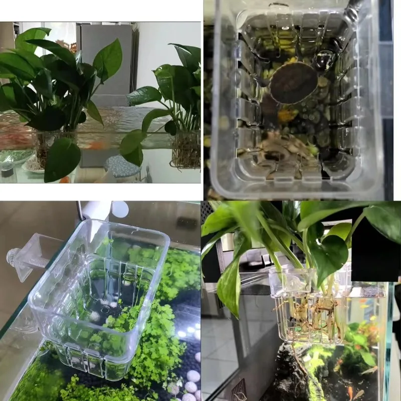 1/5pcs Aquarium Decoration Plant Cup Transparent Fish Tanks Hanging Decorations Box Pot Waterweed Cup Fish Tanks Decor Planter