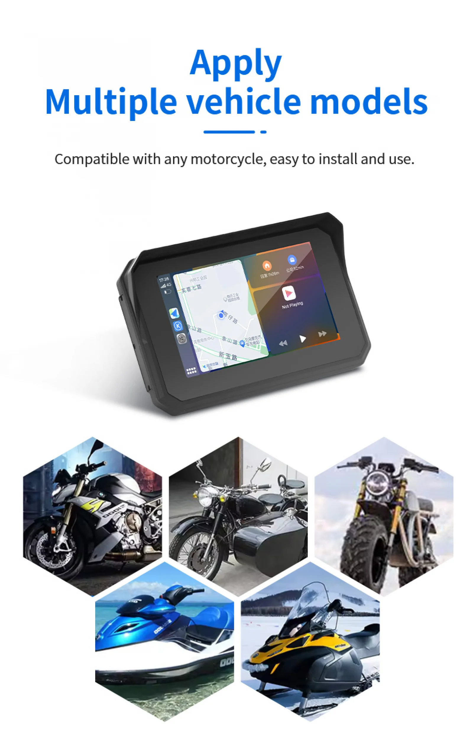 5 Inch Motorfiets Draadloze Carplay Android Auto 800 + Nit Externe Draagbare Navigatie Ipx7 Motorfiets Scherm Dual Bluetooth