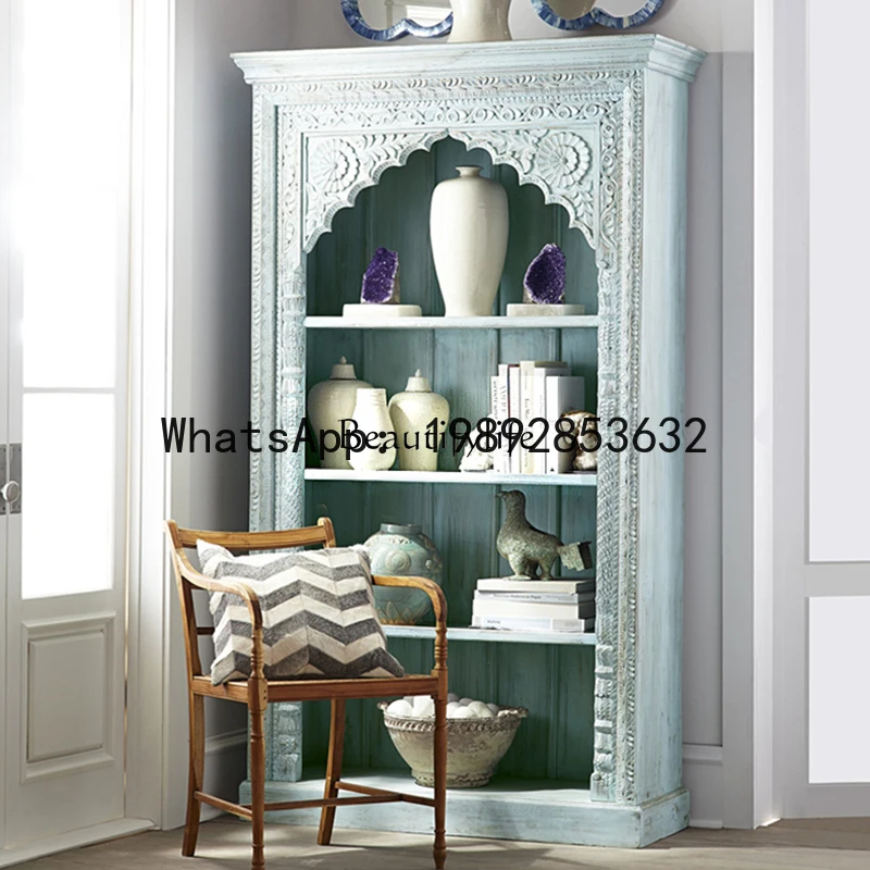 

GZ 2 05-*American country old solid wood carving flower retro multi-layer display bookcase shelf