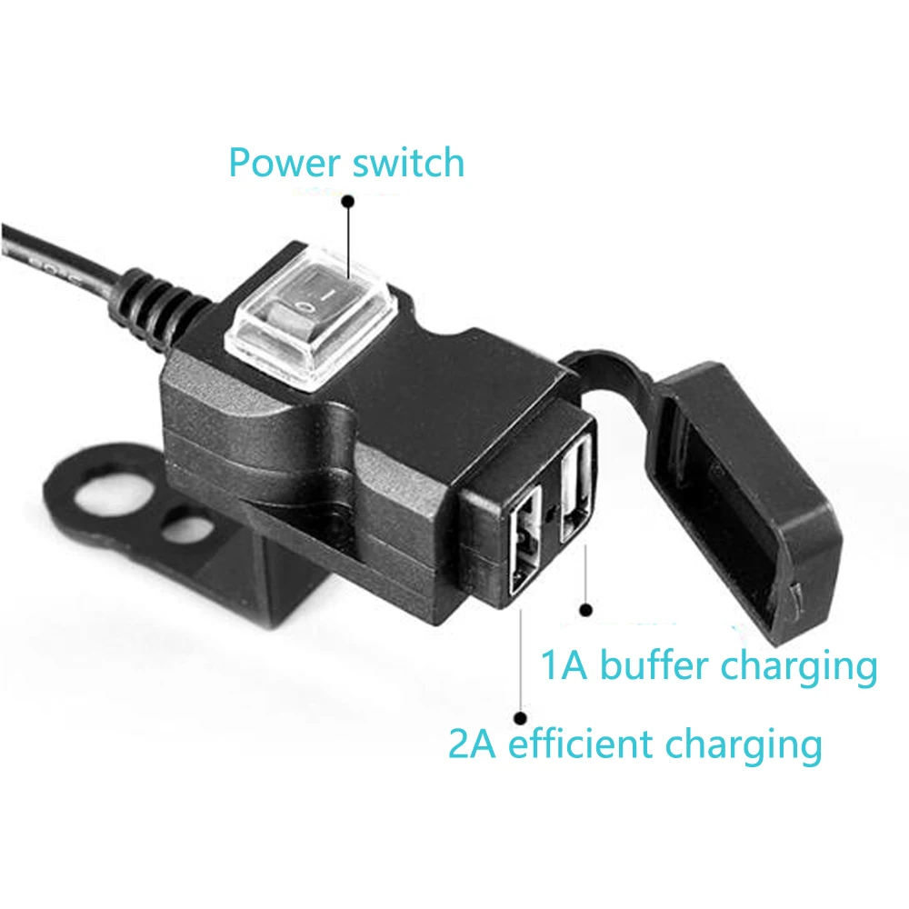 Cargador de puerto USB dual para motocicleta, adaptador de teléfono móvil para manillar, a prueba de agua, 5v 1a/2,1a, 12v