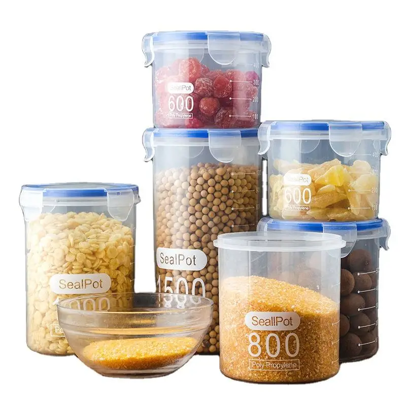 Botes sellados para almacenamiento de alimentos de cocina, caja transparente de conservación de granos frescos de gran capacidad con escala de plástico