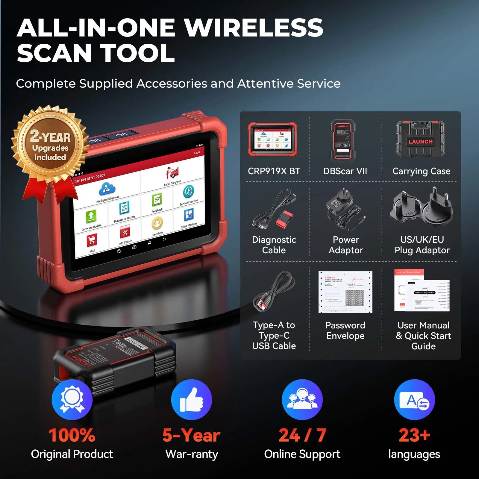LAUNCH X431 CRP919X-BT Scanner OBD2, outils de diagnostic automobile, codage ECU CANFD DOIP, scanner professionnel, livraison gratuite