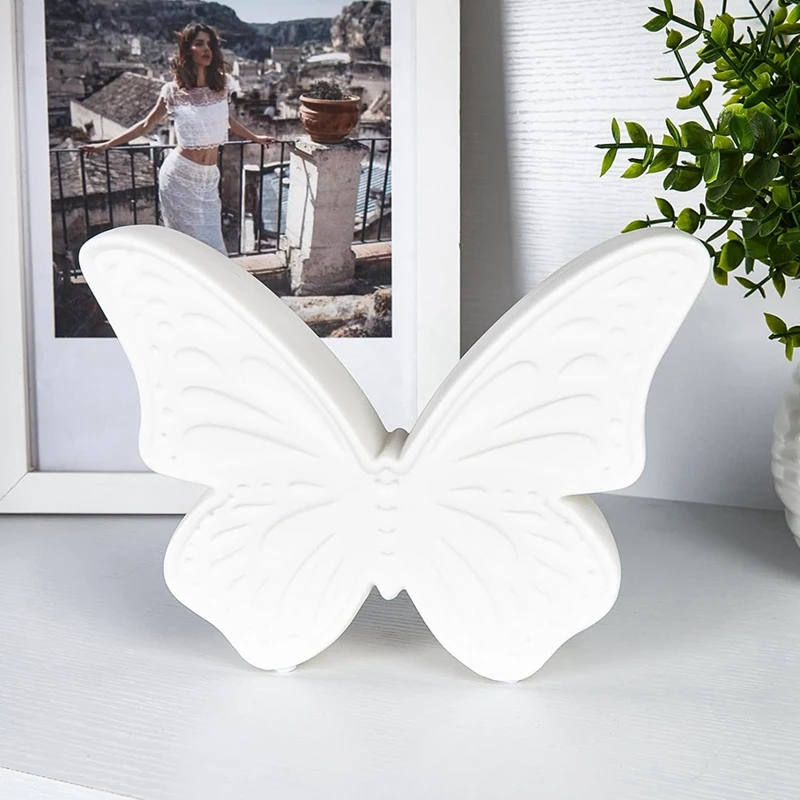 Estatuas de luces nocturnas de mariposa, adornos decorativos de mariposa de cerámica, mesita de noche de dormitorio, luz nocturna decorativa, fácil de usar