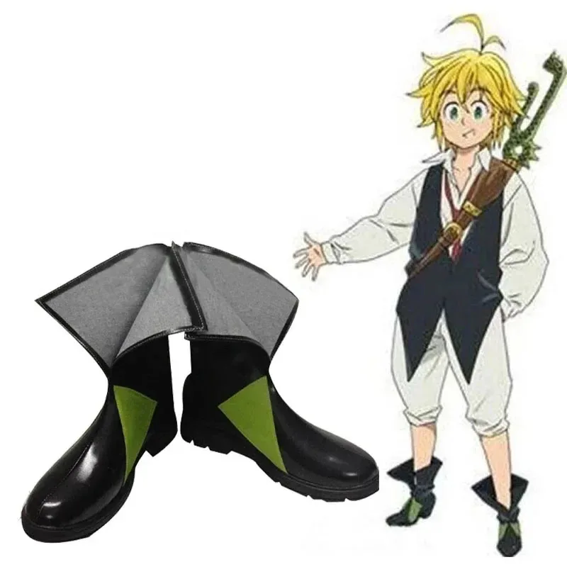 أنيمي الخطايا السبع المميتة تأثيري أحذية Meliodas تأثيري حلي شعر مستعار الرجال زي هالوين تنكري أحذية سوداء برقبة DTH5YHF789