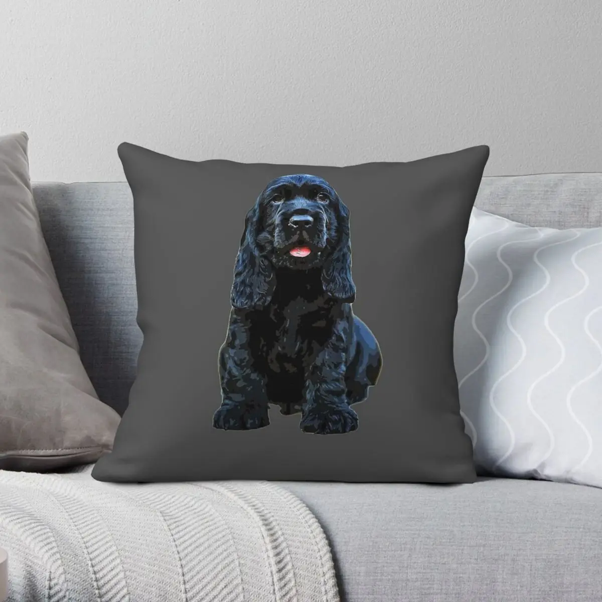 Black English Cocker Spaniel Puppy Pillowcase Polyester Linen Velvet Printed Zip Decor Throw Pillow Case Sofa Cushion Cover